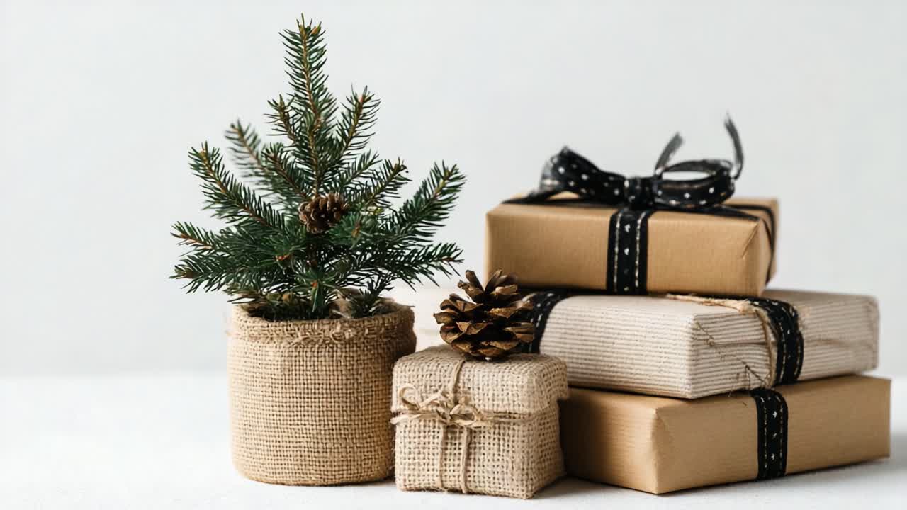 Celebrating the Joy of Giving: A Festive Arrangement with Wrapped Gifts and a Christmas Tree Ready to Delight During the Holiday Season