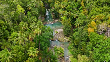 drone footage of a river in the jungle on siquijor island in the philippines