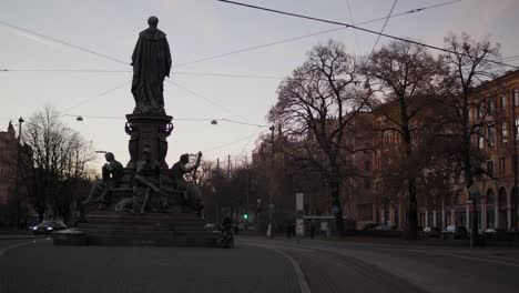 Morning-Traffic-At-Sunset-In-Munich-City-Lehel-Germany