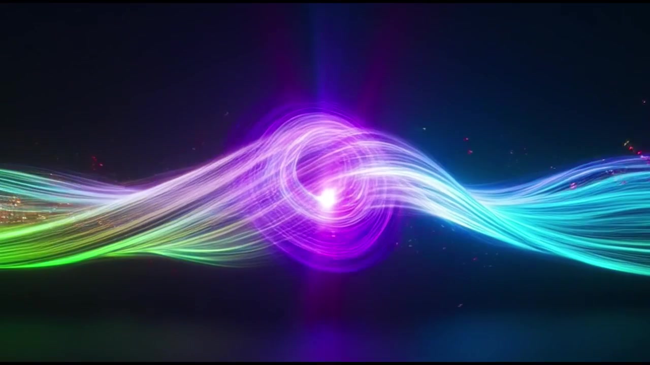 Abstract Motion Graphics with Glowing Colorful Light Waves and Particles