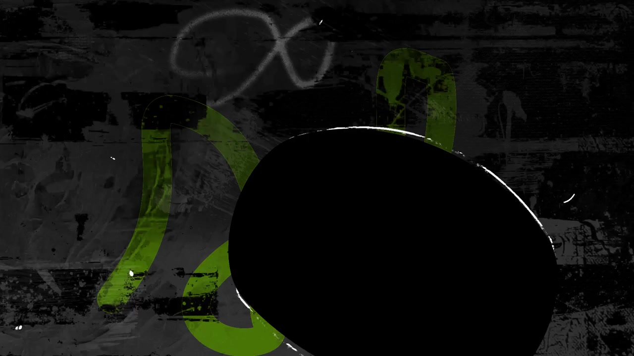 Sfondo in movimento grunge astratto con cerchio nero animato ed elementi graffiti