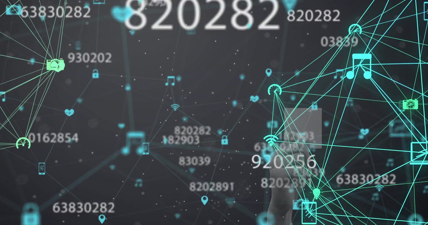 Hand Interacting with Digital Network and Data Visualization
