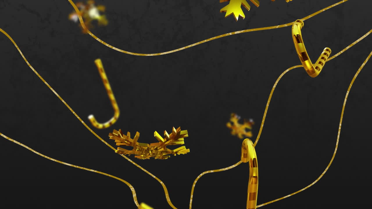 검은색 배경 위에 눈송이와 사탕 막대기의 애니메이션