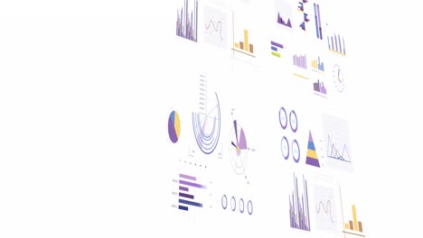 animation of statistics and financial data processing over white background