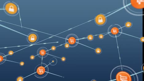 animación de la red de conexiones con iconos sobre fondo azul