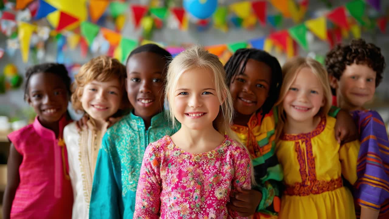 Diverse group of happy children celebrating together