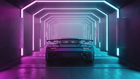 Futuristic Sports Car in a Neon-Lit Tunnel