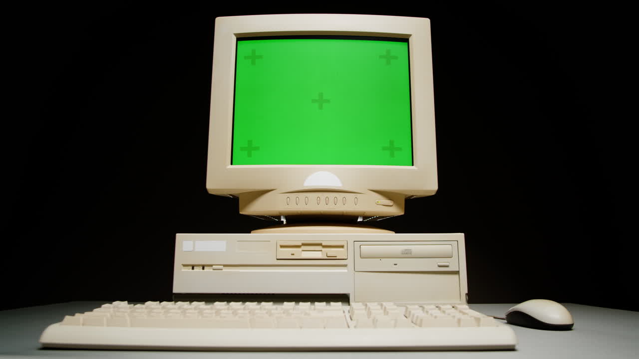 Vintage Computer with Green Screen