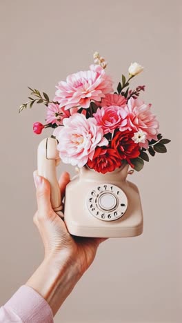 beautiful floral arrangement in a vintage telephone
