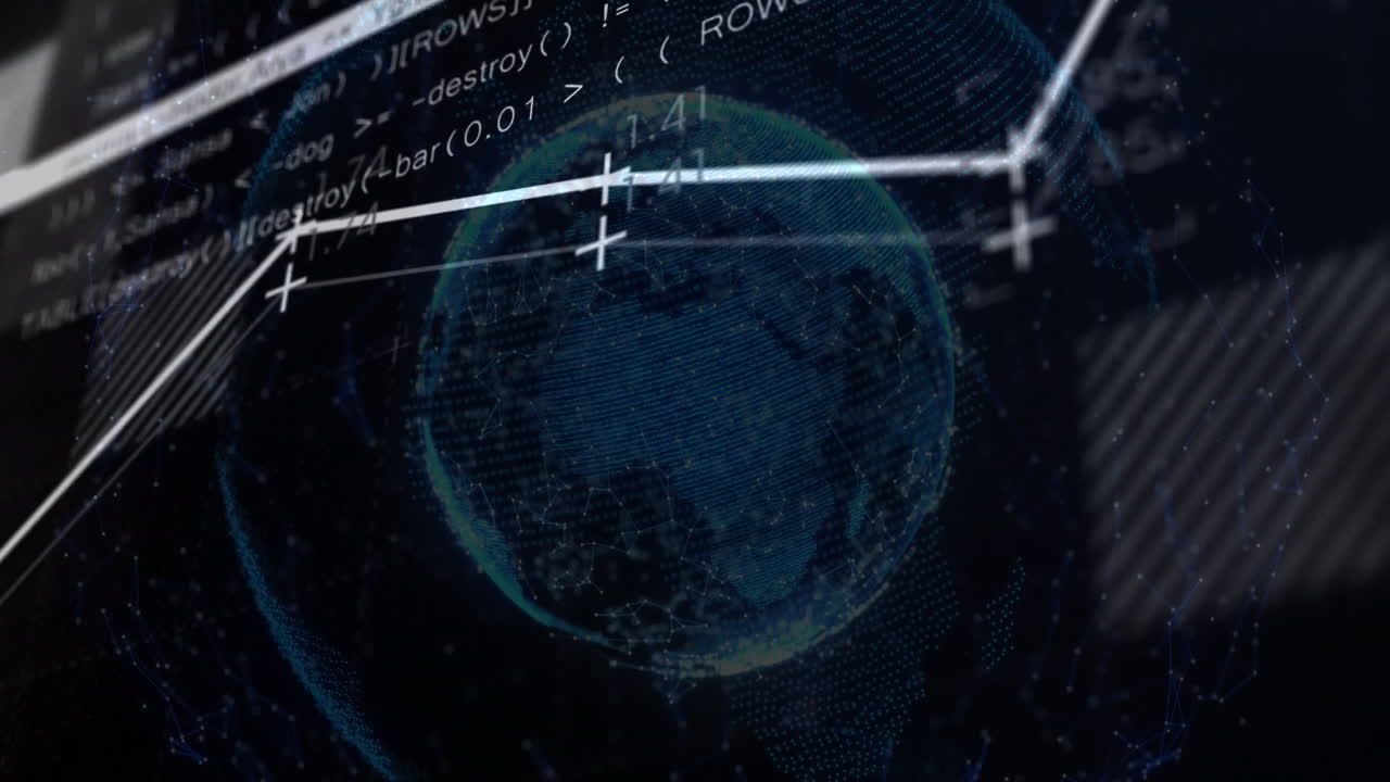 Digital coding and data processing animation overlay on globe, futuristic technology