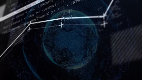 Digital coding and data processing animation overlay on globe, futuristic technology