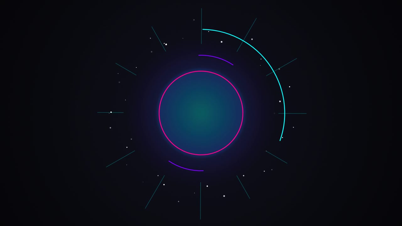 Abstract Digital Loading Circle with Rotating Neon Elements
