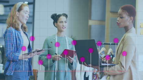 animation of financial data processing over diverse business people in office
