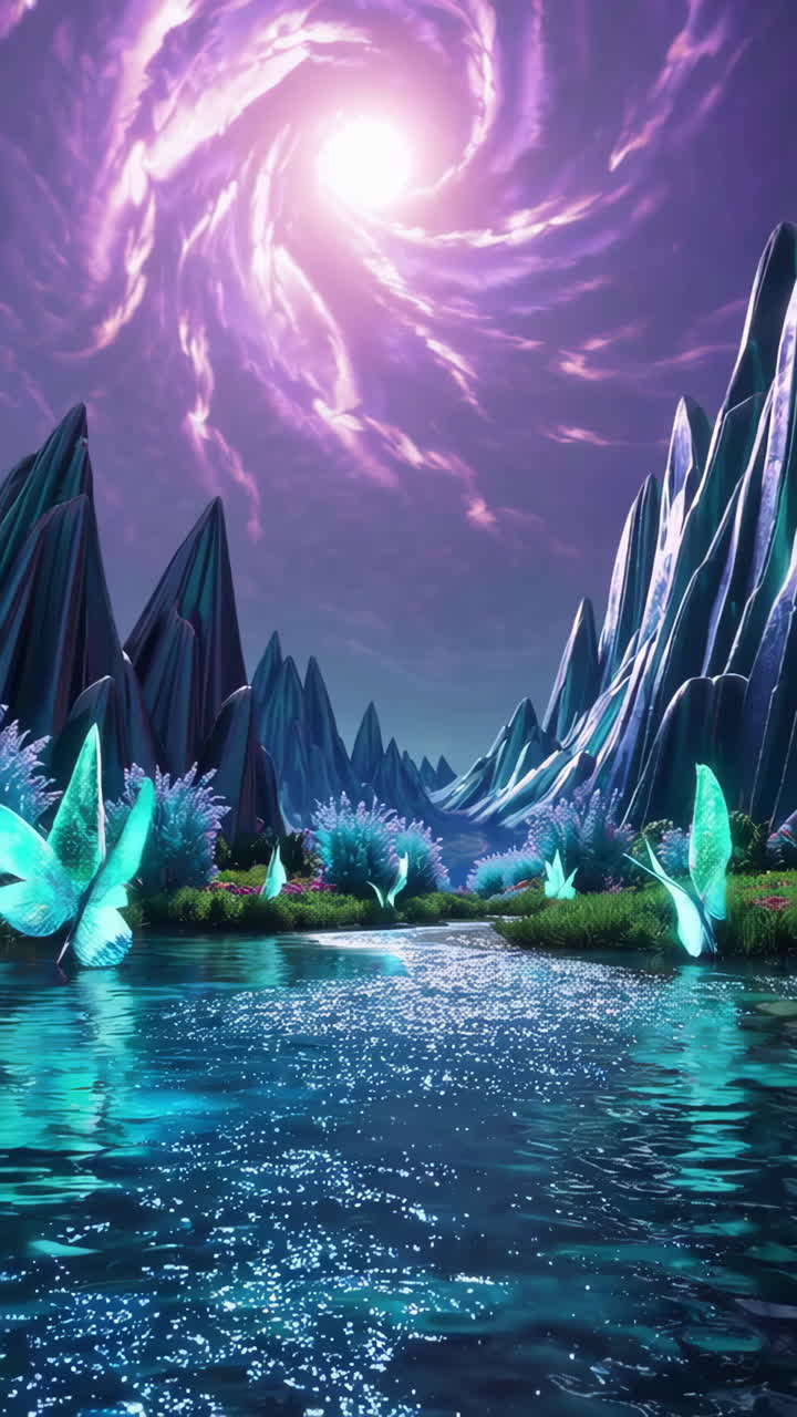 Enchanted Crystal Valley with Luminous Butterflies