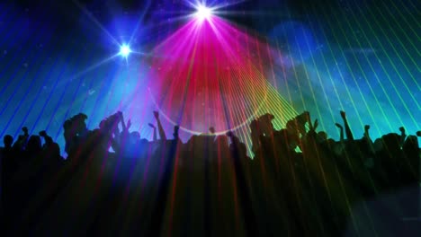 animación digital de luces brillantes de colores sobre la silueta de personas bailando