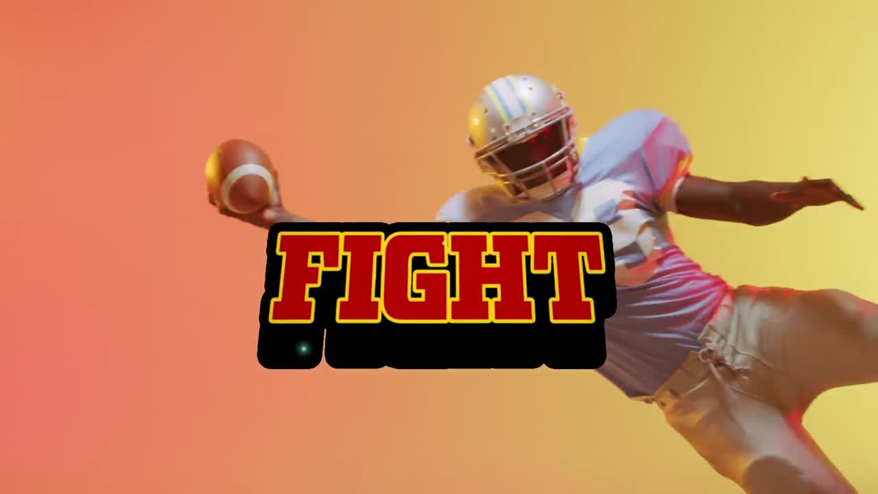 네온 배경에 있는 아메리칸  ⁇ 볼 선수에 대한 싸움 텍스트의 애니메이션