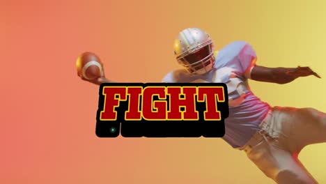 Animation-Von-Kampftext-über-American-Football-Spieler-Auf-Neonhintergrund