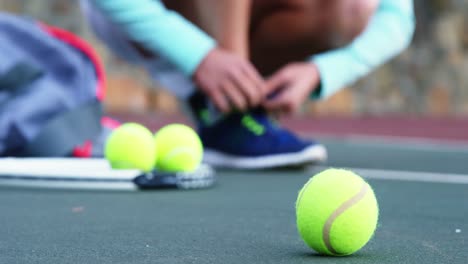 close-up of tennis ball in court