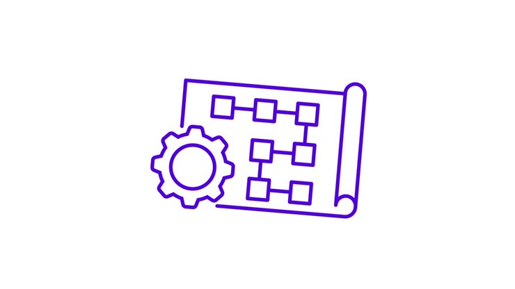 Animated Blueprint with Gear and Flowchart Diagram