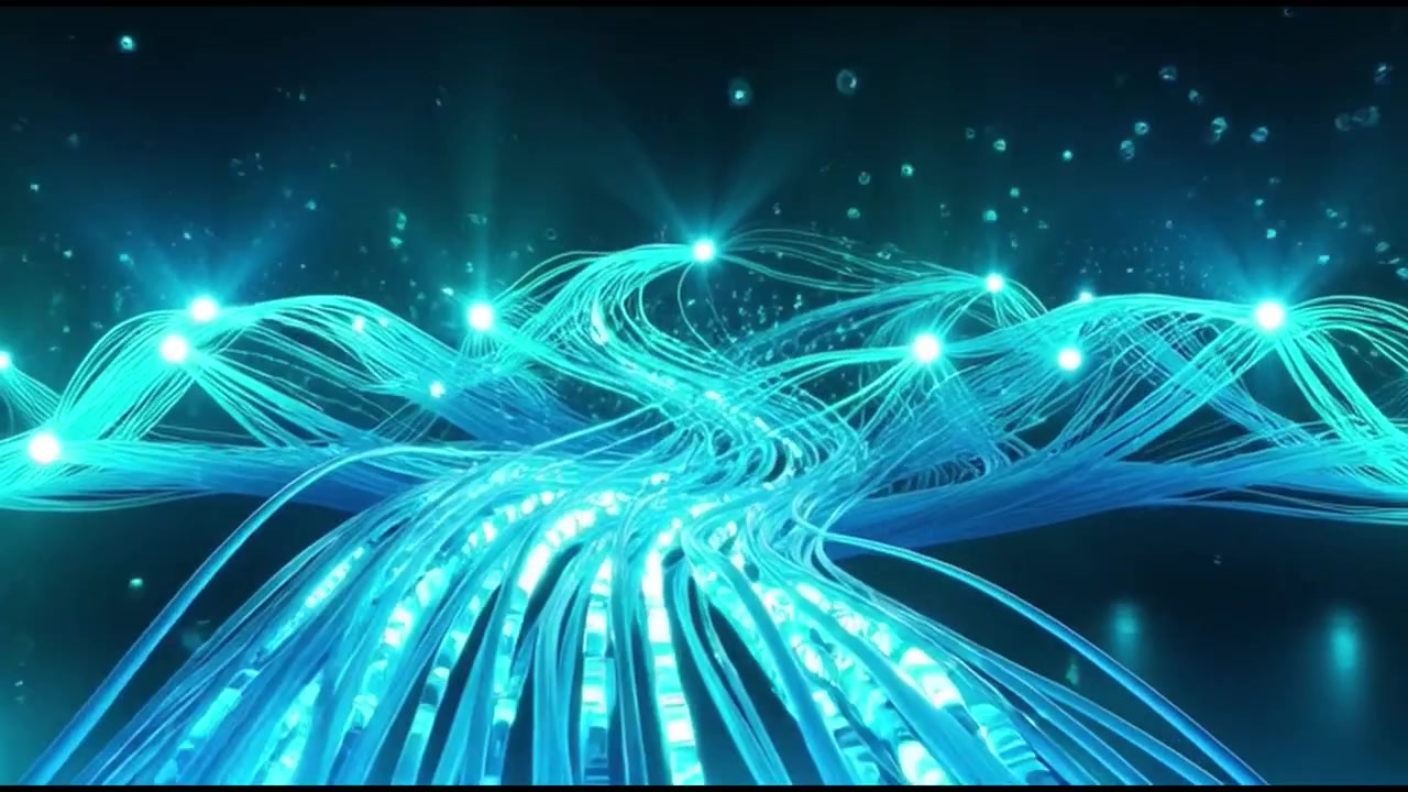 Abstrakt digital datastrøm med glødende fiberoptiske kabler