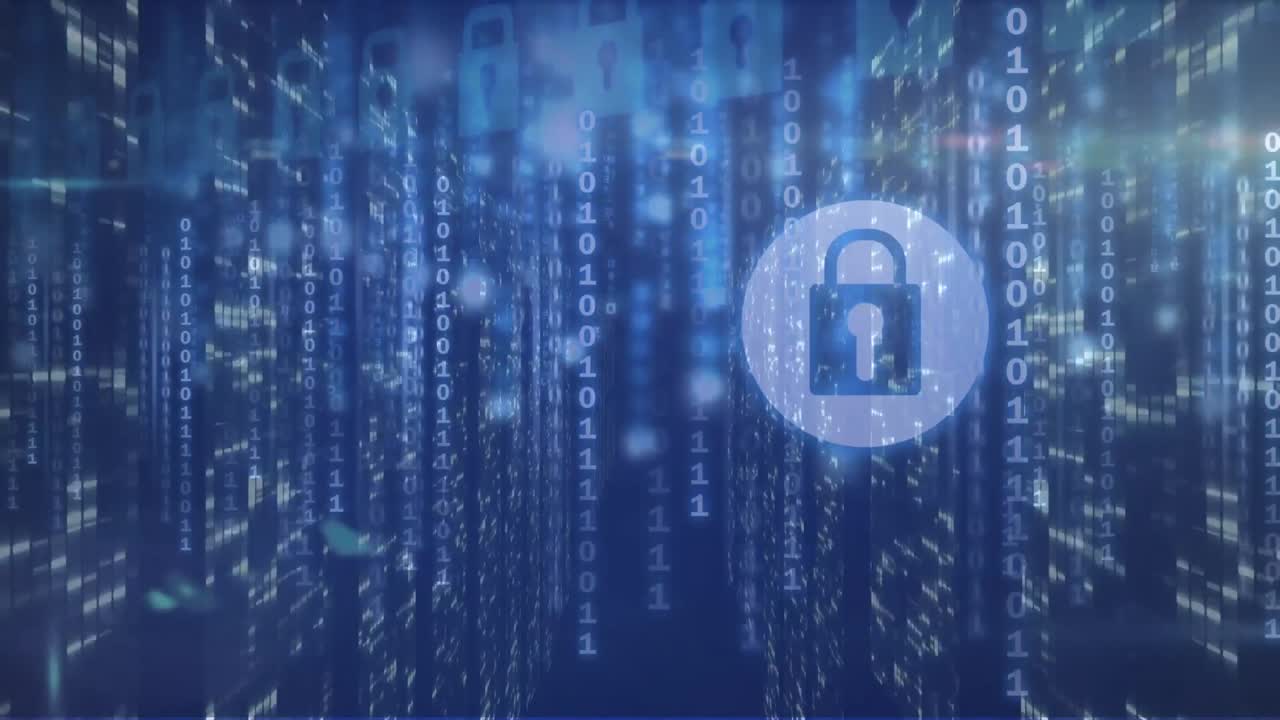 animación de codificación binaria y procesamiento de datos a través de servidores informáticos