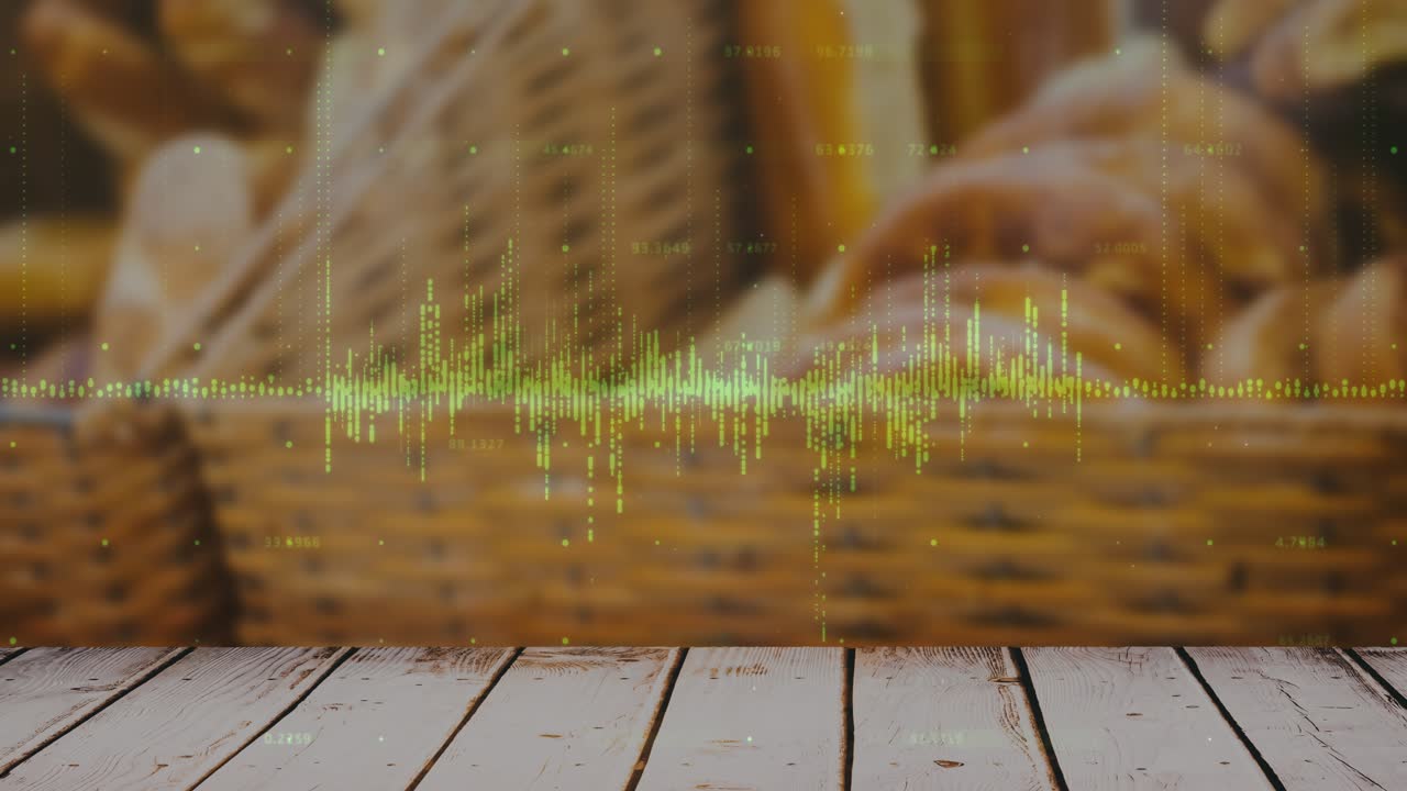 Animated green waveform rising and falling on audio pulses, showing sound with drip trails on plank