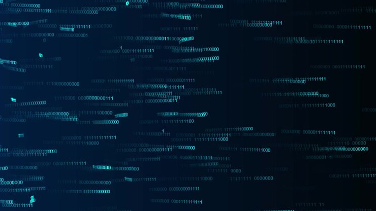 Digital Binary Code Streaming on Dark Background