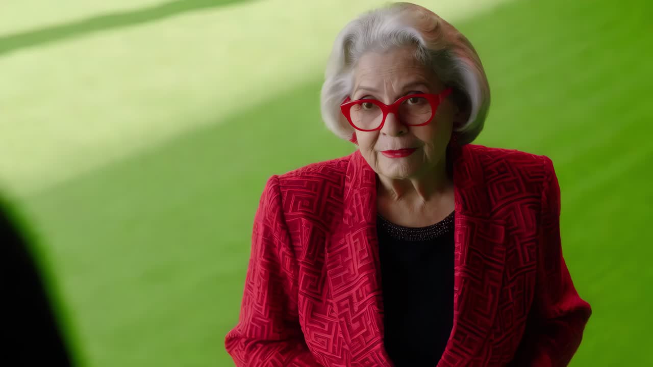 donna anziana in giacca rossa