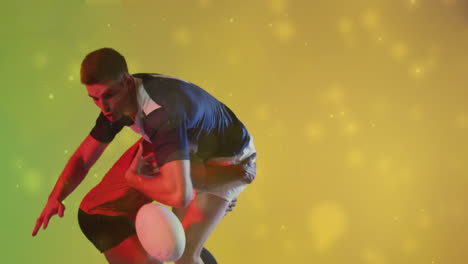 animation of glowing lights over male rugby players with ball