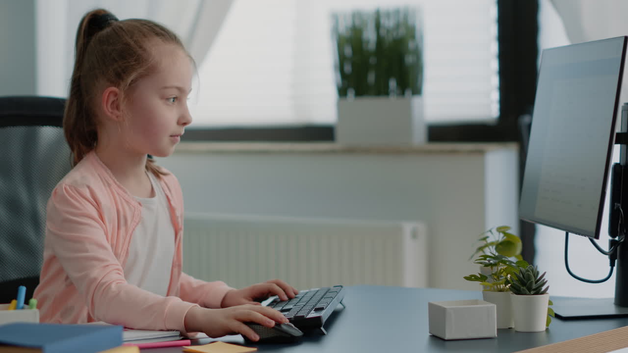 Schoolgirl drawing on notebook with colorful pencils