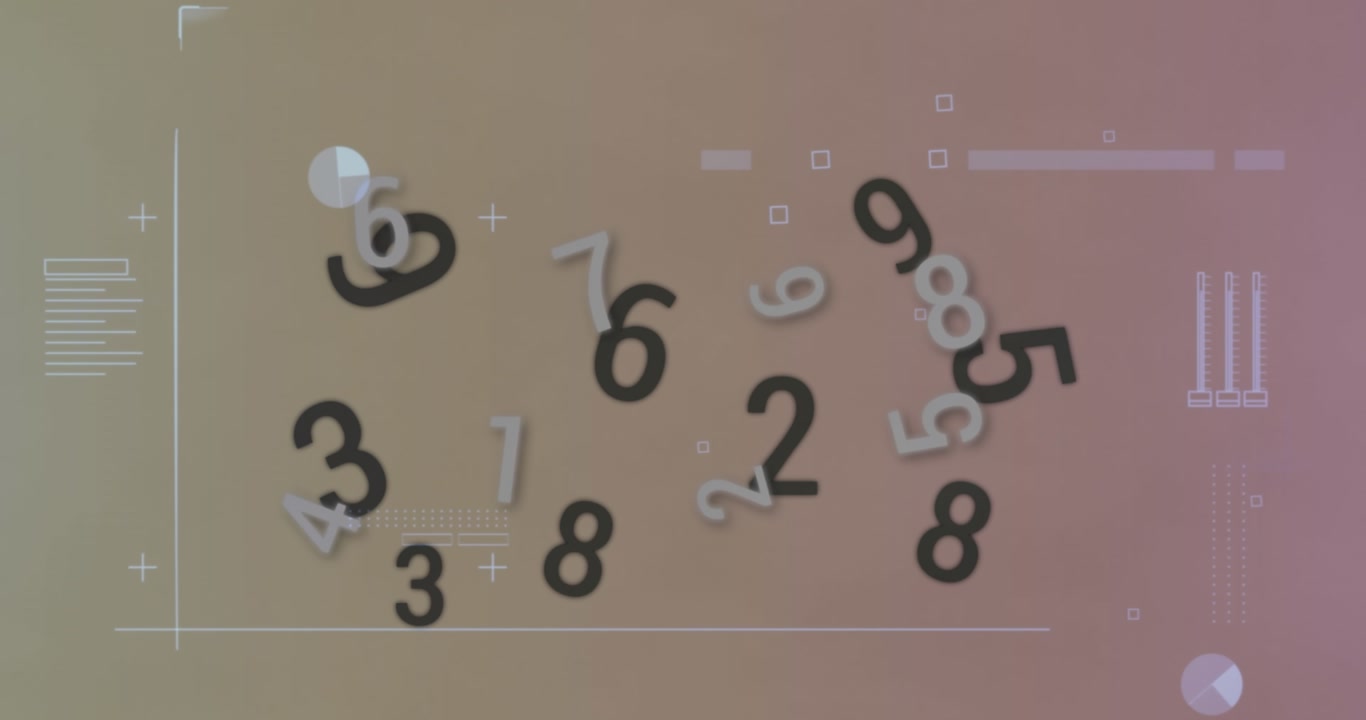 Animation of numbers and letters falling over data processing in background