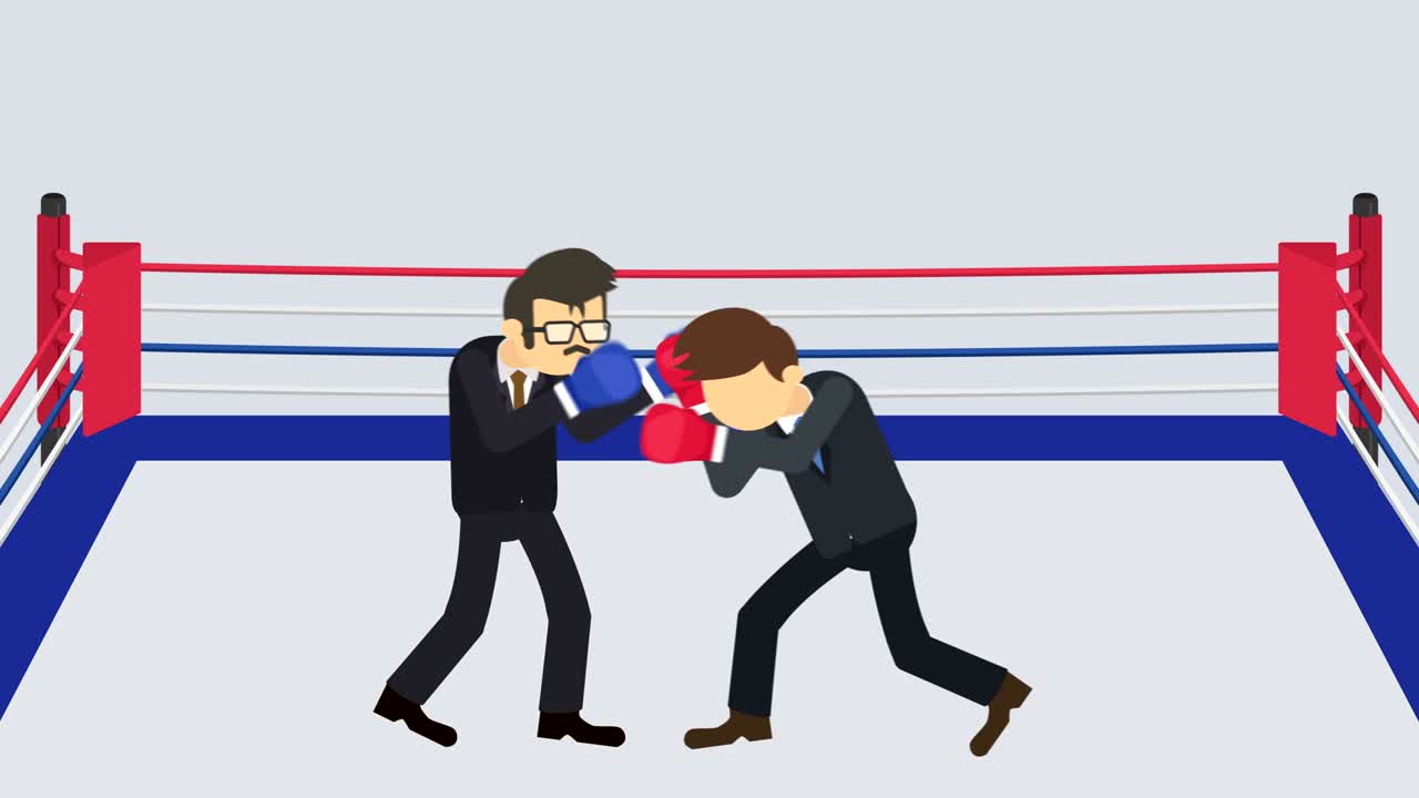 복싱 장갑에서 사업가 전투: 비즈니스 경쟁 개념: 평평한 스타일의 루프 일러스트레이션