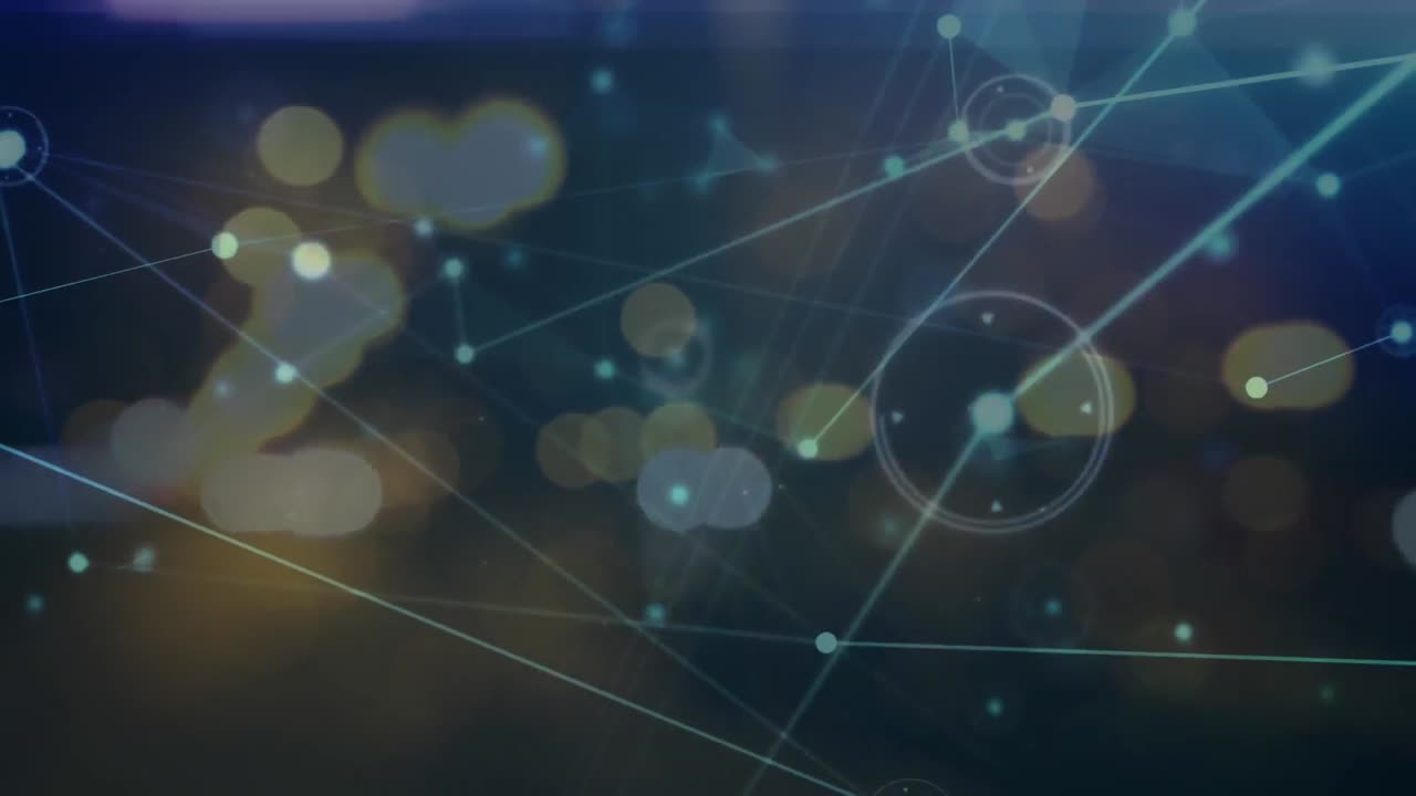 animación de la red de conexiones sobre el paisaje urbano por la noche