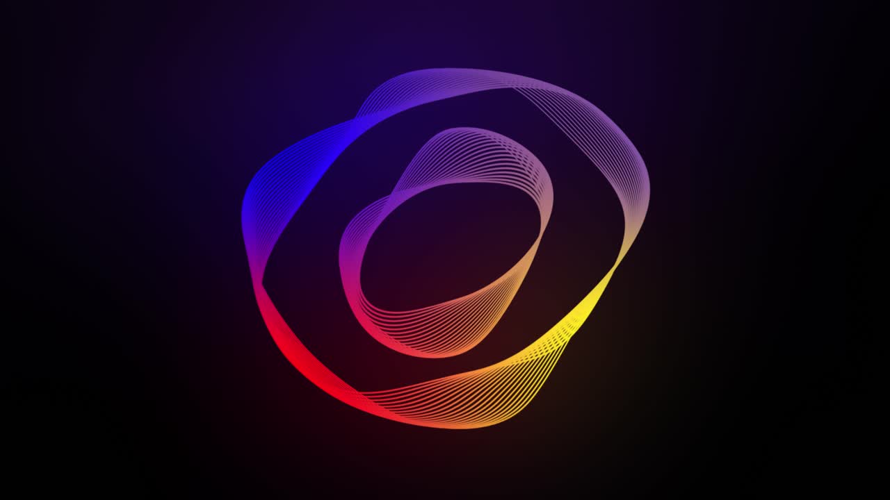 3d letra o líneas giratorias animación en fondo de gradiente oscuro abstracto gráfico de movimiento dinámico tipografía de brillo de partículas efecto visual arco iris alfabeto digital