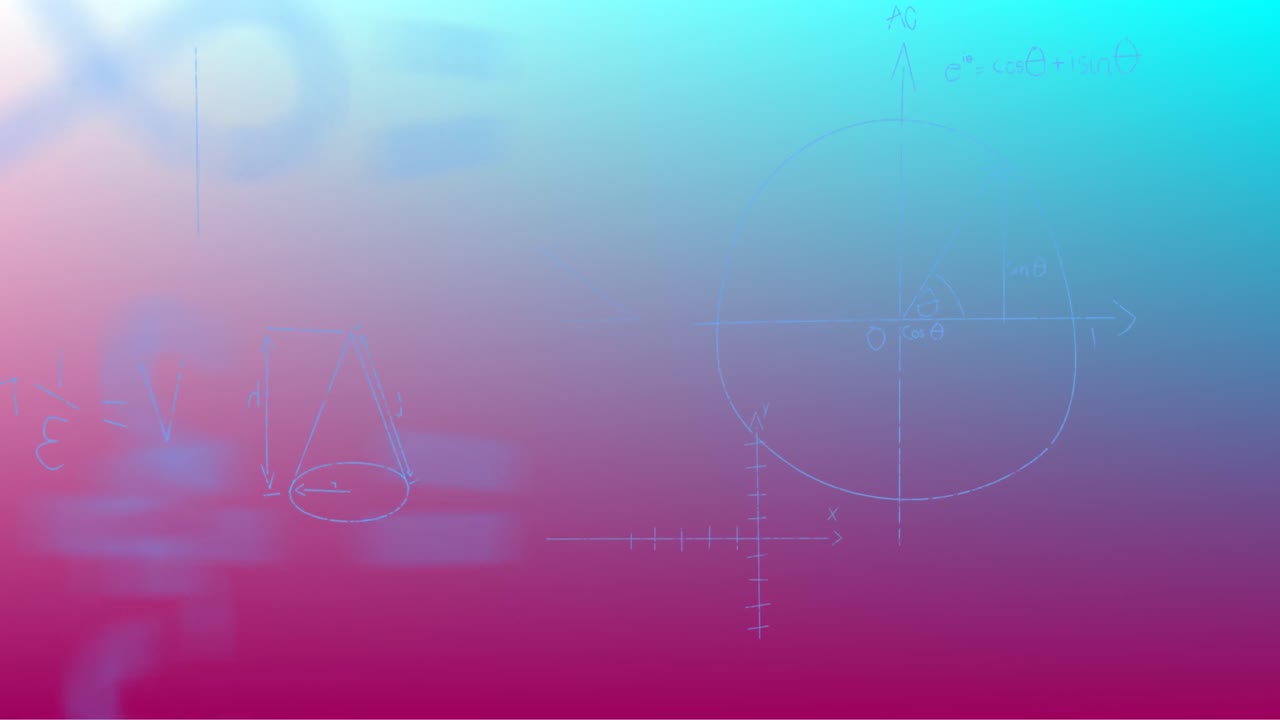 animación de fórmulas matemáticas escritas a mano sobre un fondo azul a púrpura