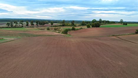 aerial view of polish countryside meadow shot in kaszuby, pomorskie in poland