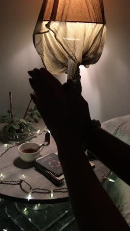 nighttime meditation with tarot cards