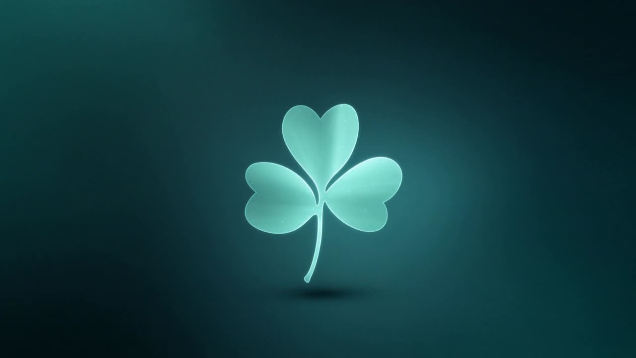 Brightening from rim light, 3-leaf clover hovering above shadow on teal halo, creating pulse