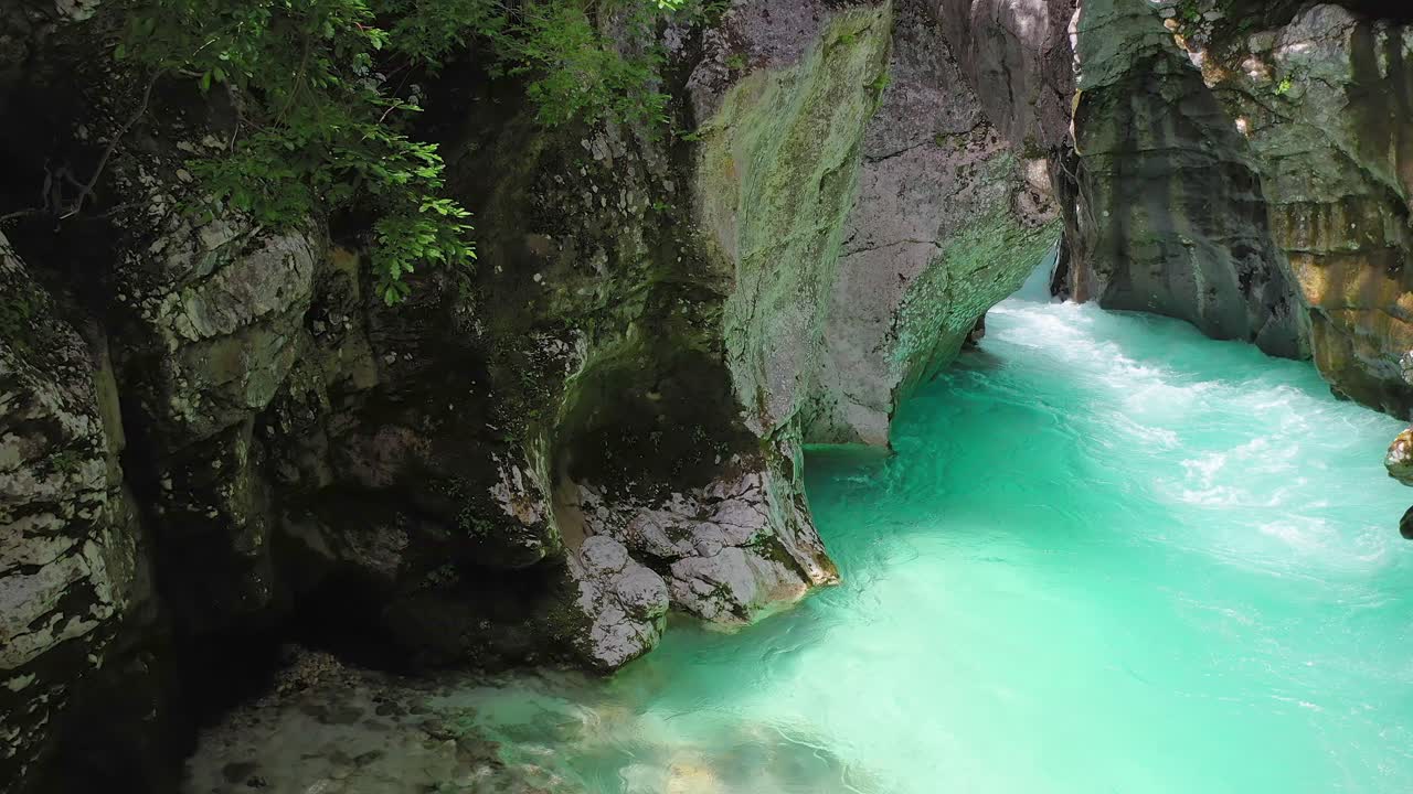 Emerald stream in Great Soca Gorge, Triglav National Park, Slovenia