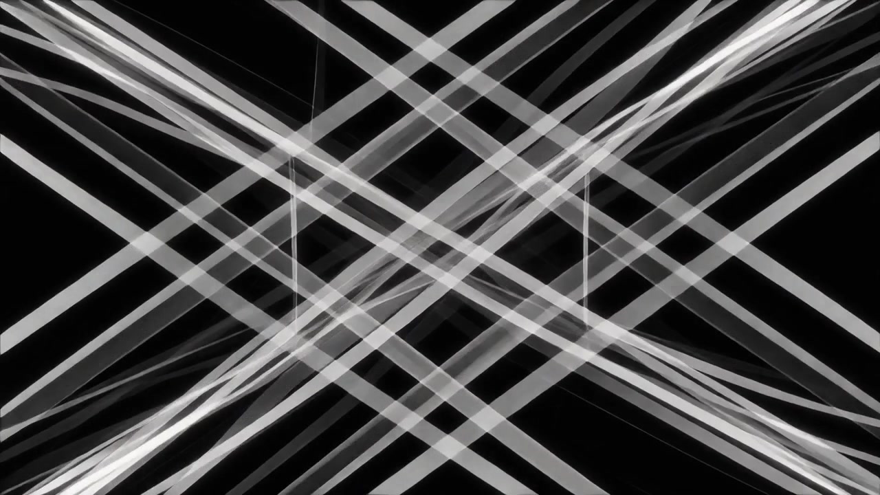 Abstract Motion Graphic of Intersecting White Light Beams on Black Background