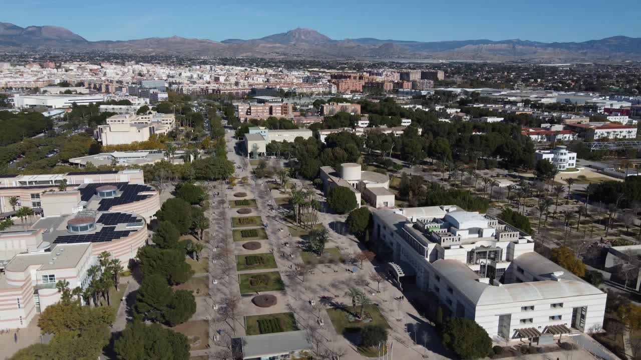 Orbiting around the campus of the University of Alicante, Spain. Town of San Vicente del Raspeig in the background.