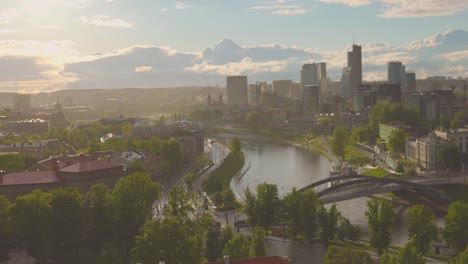 evening at vilnius city, golden light and rain at warm summer day, 4k video