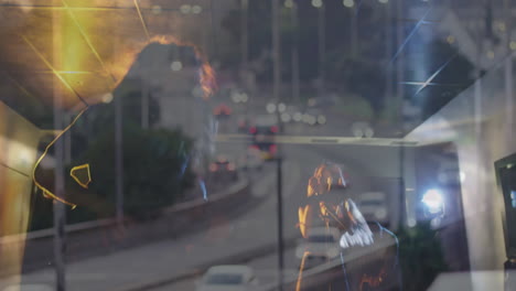 photographer capturing dusk in studio, overlaying animated light trails on glass reflections