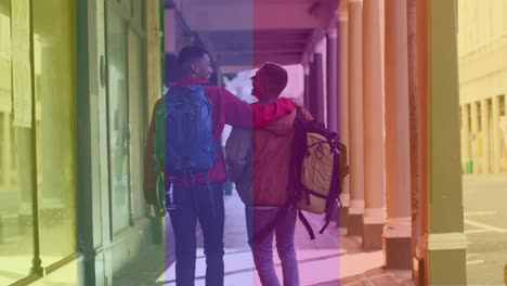 animation of back view of gay couple walking on street