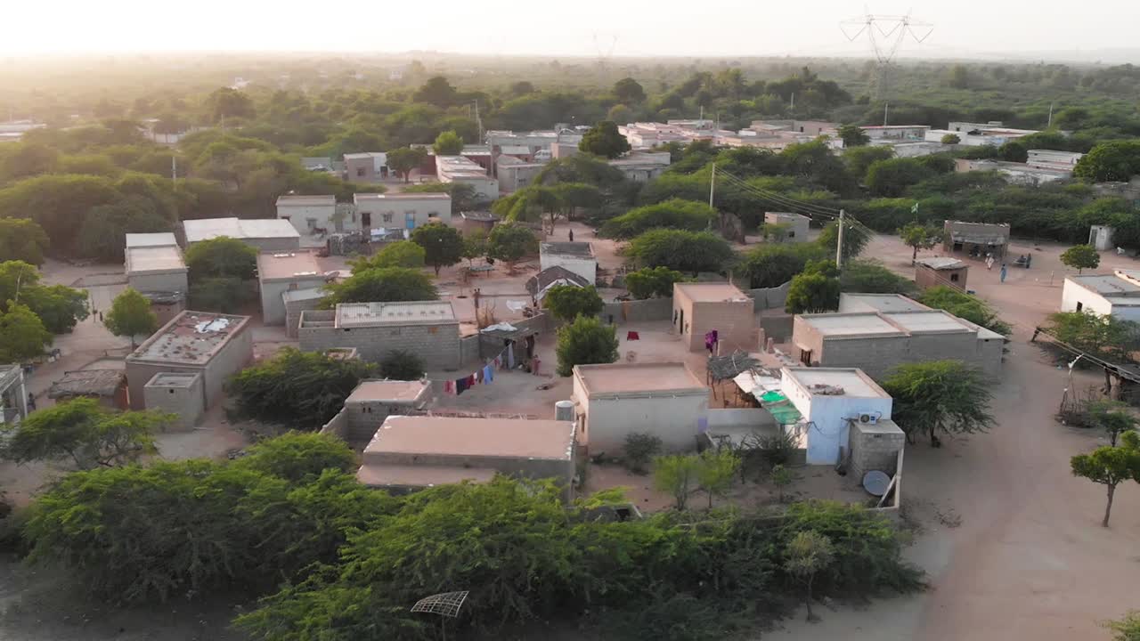 Rural Village In Sindh. Aerial Fast Flying Over