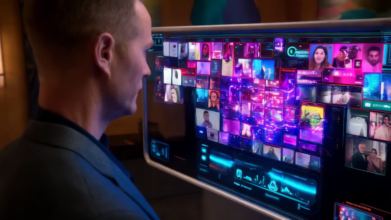 Person Looking at Futuristic Computer Interface
