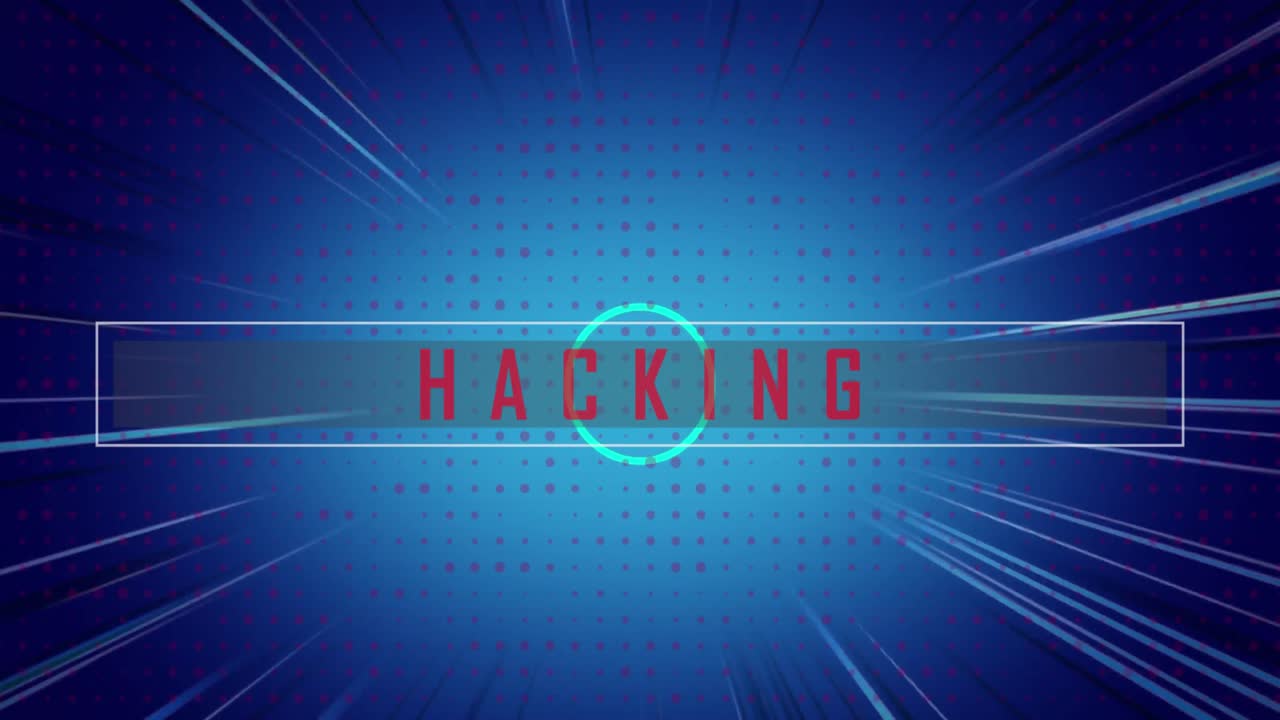 animación de texto hackeado en barra y formas geométricas en bucle sobre fondo azul