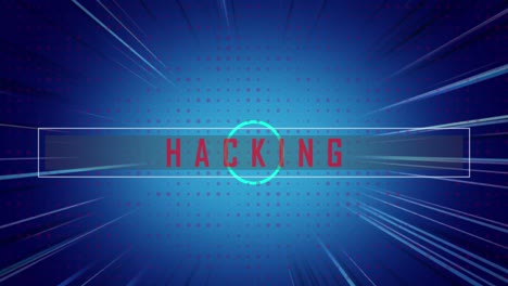 Animation-of-hacking-text-in-bar-and-looping-geometric-shapes-over-blue-background