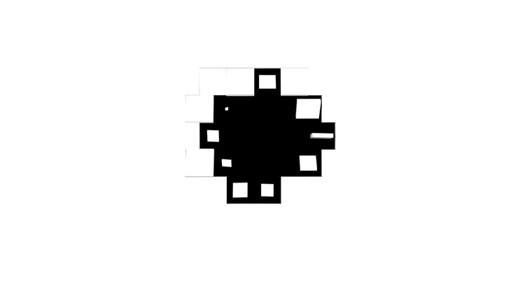 Black and white cubes screen wipe transition. In the middle. Inside out. High-tech 3D animation