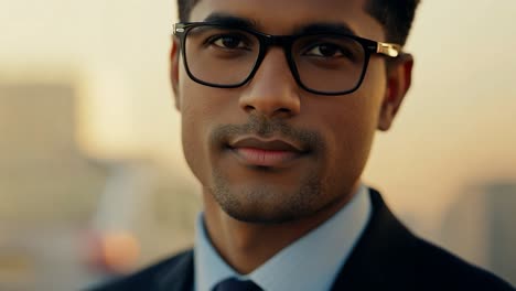 confident businessman in suit and glasses